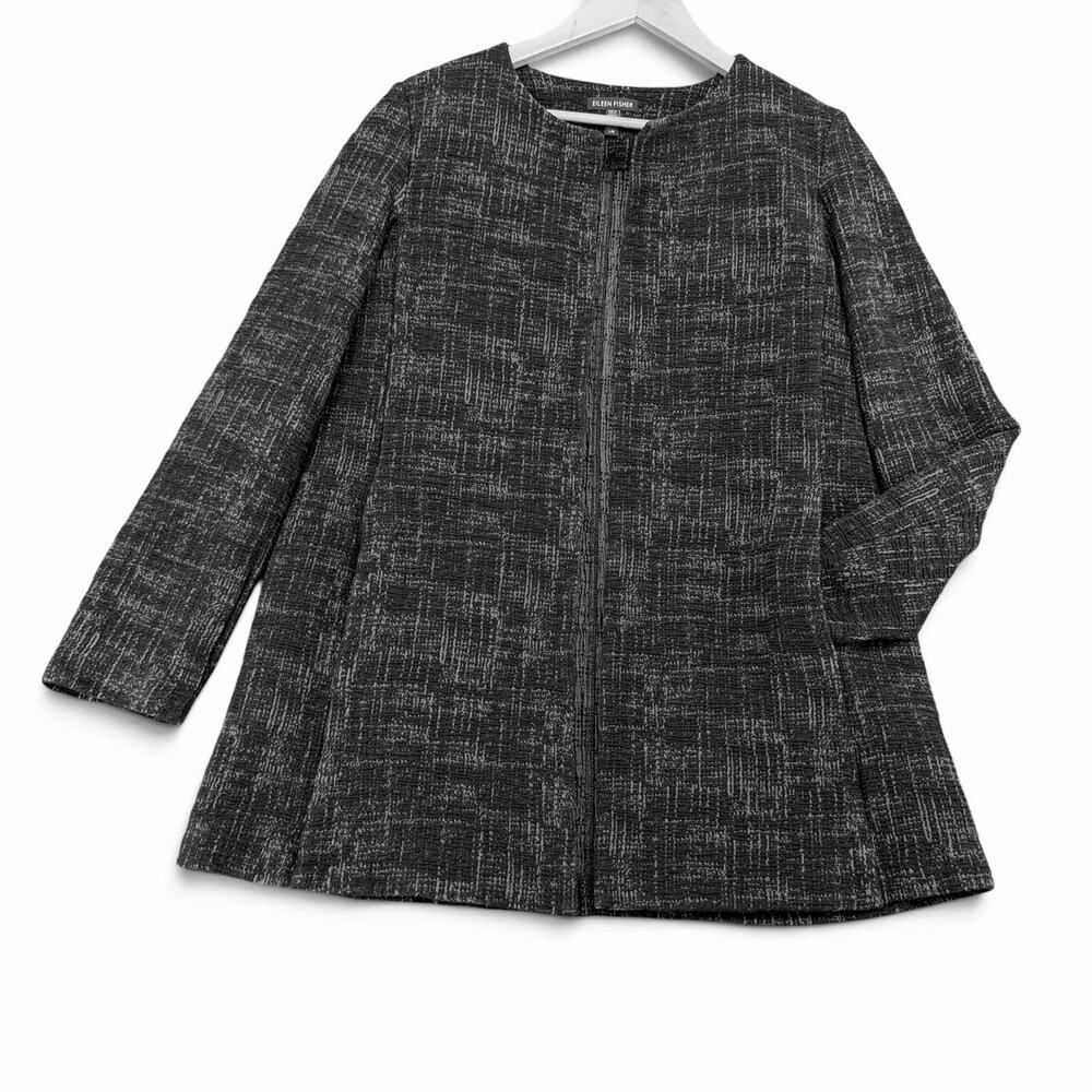Eileen Fisher Jacket Light Coat Womens L Black Gray Minimalist Lagenlook Capsule